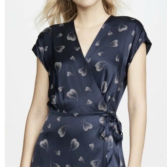 BETHWYN HEART PRINT WRAP SILK DRESS IN MIDNIGHT from Joie NWOT - Picture 3 of 8